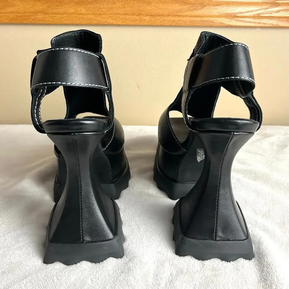 John Fluevog Munster Max Daisy T-Strap Platform Heels in Black